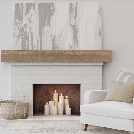 Ekena Millwork Rough Sawn Faux Wood Fireplace Mantel, NaturaL x 4"D x 48"W MANURS04X04X48NG